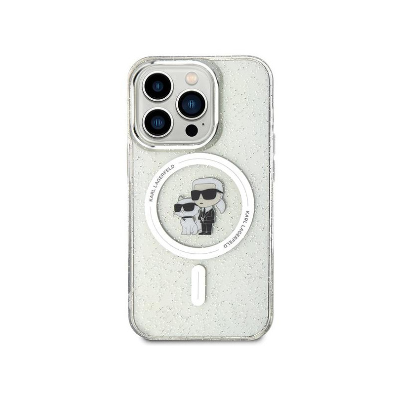 Karl Lagerfeld Karl&Choupette Glitter MagSafe dėklas iPhone 15 Pro - skaidrus