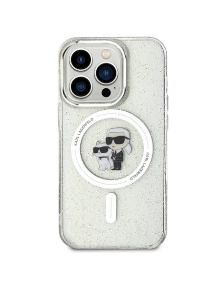 Karl Lagerfeld Karl&Choupette Glitter MagSafe dėklas iPhone 15 Pro - skaidrus Karl Lagerfeld Karl&Choupette Glitter MagSafe dėklas iPhone 15 Pro - skaidrus