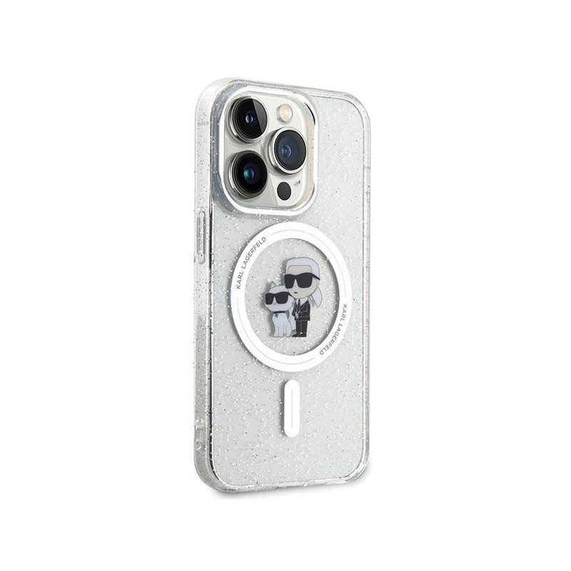 Karl Lagerfeld Karl&Choupette Glitter MagSafe dėklas iPhone 15 Pro - skaidrus