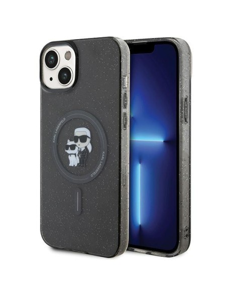 Karl Lagerfeld Karl&Choupette Glitter MagSafe dėklas iPhone 15 Plus - juodas Karl Lagerfeld Karl&Choupette Glitter MagSafe dėklas iPhone 15 Plus - juodas