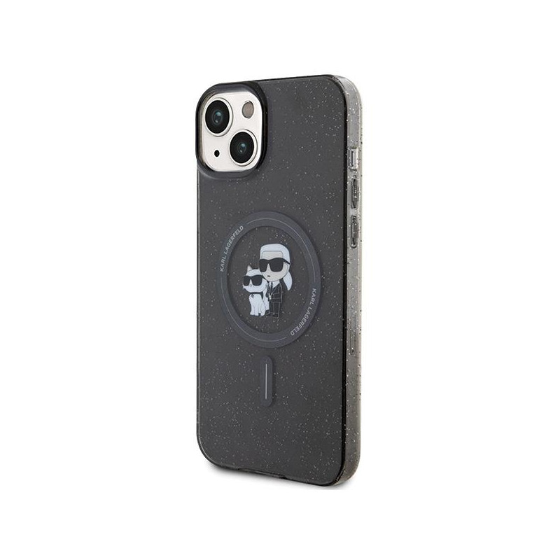 Karl Lagerfeld Karl&Choupette Glitter MagSafe dėklas iPhone 15 Plus - juodas