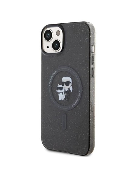 Karl Lagerfeld Karl&Choupette Glitter MagSafe dėklas iPhone 15 Plus - juodas Karl Lagerfeld Karl&Choupette Glitter MagSafe dėklas iPhone 15 Plus - juodas