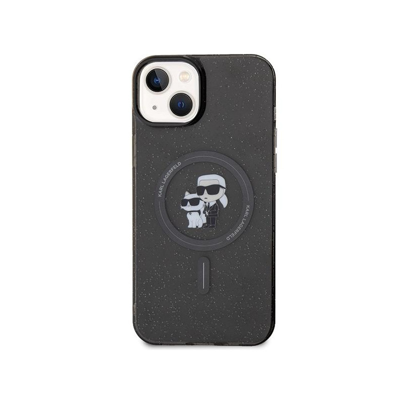 Karl Lagerfeld Karl&Choupette Glitter MagSafe dėklas iPhone 15 Plus - juodas