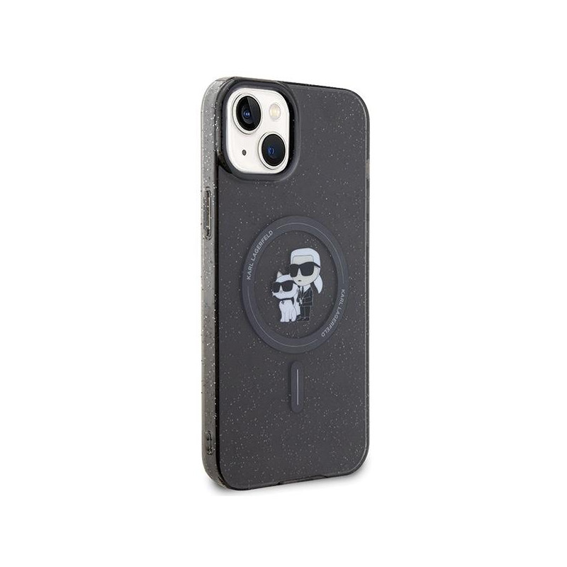 Karl Lagerfeld Karl&Choupette Glitter MagSafe dėklas iPhone 15 Plus - juodas