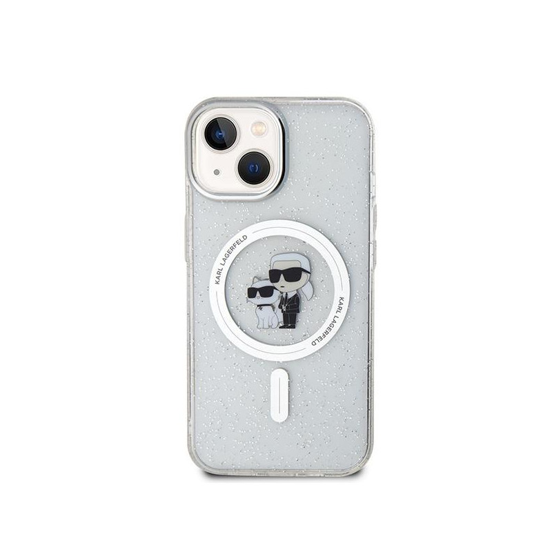 Karl Lagerfeld Karl&Choupette Glitter MagSafe dėklas iPhone 15 Plus - skaidrus