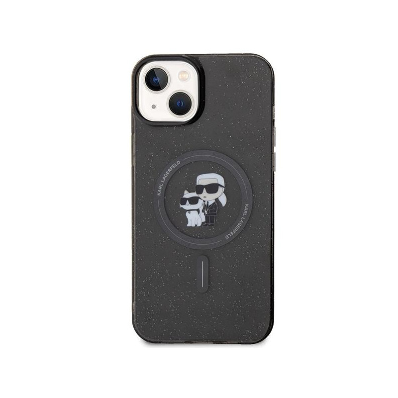 Karl Lagerfeld Karl&Choupette Glitter MagSafe dėklas iPhone 15 - juodas