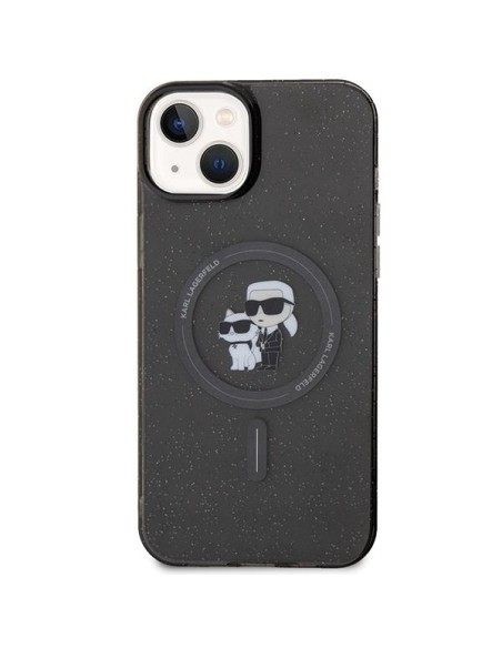 Karl Lagerfeld Karl&Choupette Glitter MagSafe dėklas iPhone 15 - juodas Karl Lagerfeld Karl&Choupette Glitter MagSafe dėklas iPhone 15 - juodas