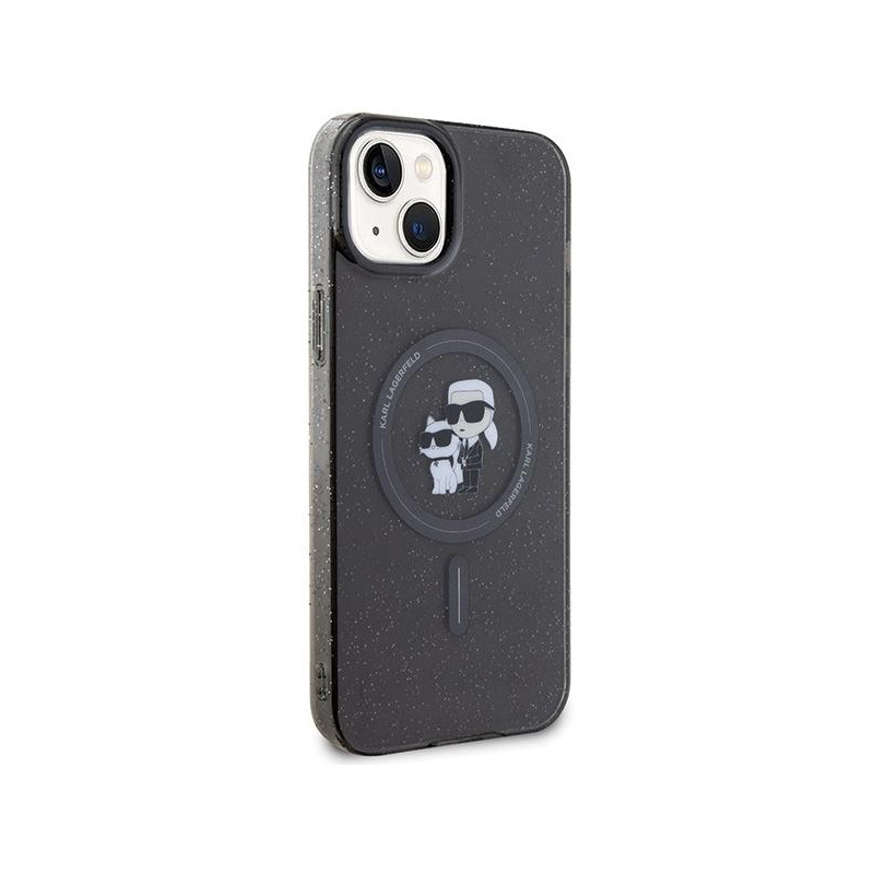 Karl Lagerfeld Karl&Choupette Glitter MagSafe dėklas iPhone 15 - juodas