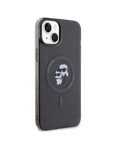 Karl Lagerfeld Karl&Choupette Glitter MagSafe dėklas iPhone 15 - juodas Karl Lagerfeld Karl&Choupette Glitter MagSafe dėklas iPhone 15 - juodas