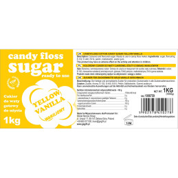 Spalvotas cukrus cukraus vatai geltono vanilės skonio 1kg