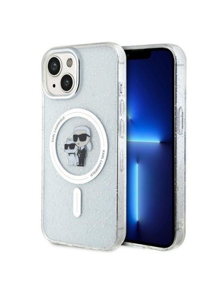 Karl Lagerfeld Karl&Choupette Glitter MagSafe dėklas iPhone 15 - skaidrus Karl Lagerfeld Karl&Choupette Glitter MagSafe dėklas iPhone 15 - skaidrus