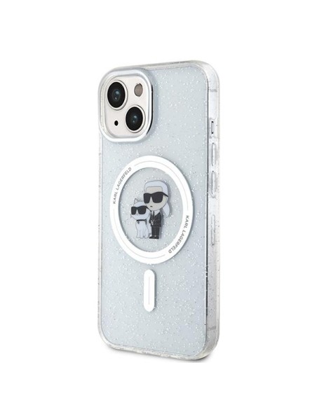 Karl Lagerfeld Karl&Choupette Glitter MagSafe dėklas iPhone 15 - skaidrus Karl Lagerfeld Karl&Choupette Glitter MagSafe dėklas iPhone 15 - skaidrus