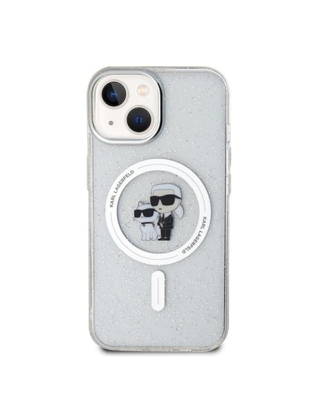 Karl Lagerfeld Karl&Choupette Glitter MagSafe dėklas iPhone 15 - skaidrus Karl Lagerfeld Karl&Choupette Glitter MagSafe dėklas iPhone 15 - skaidrus