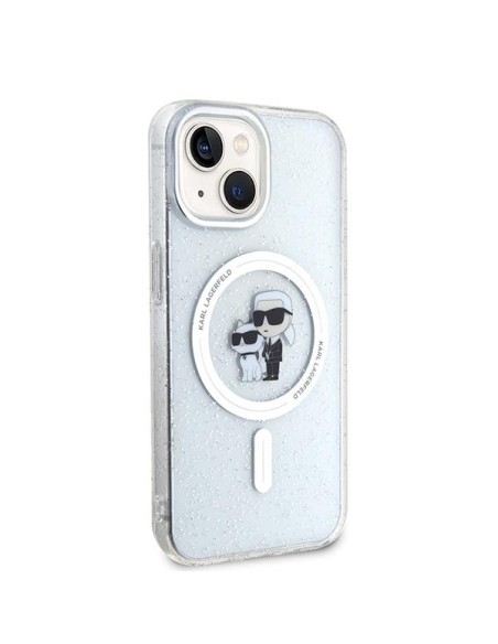 Karl Lagerfeld Karl&Choupette Glitter MagSafe dėklas iPhone 15 - skaidrus Karl Lagerfeld Karl&Choupette Glitter MagSafe dėklas iPhone 15 - skaidrus