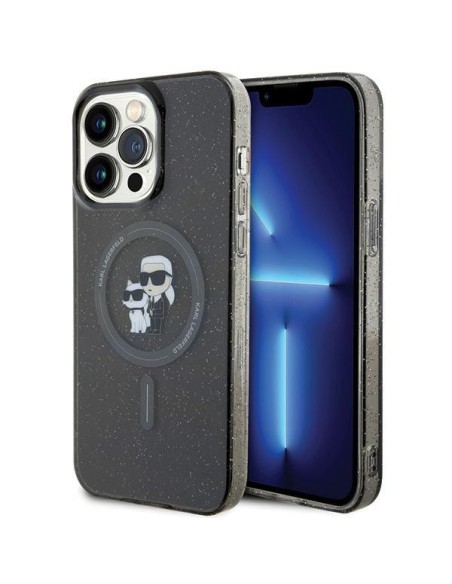 Karl Lagerfeld Karl&Choupette Glitter MagSafe dėklas iPhone 15 Pro Max - juodas
