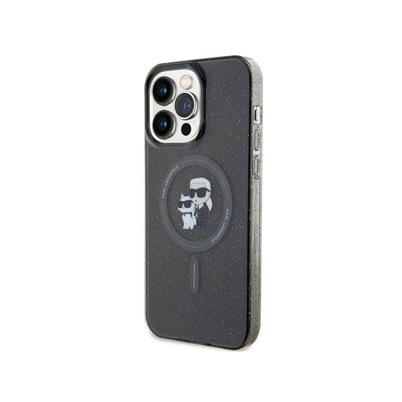 Karl Lagerfeld Karl&Choupette Glitter MagSafe dėklas iPhone 15 Pro Max - juodas
