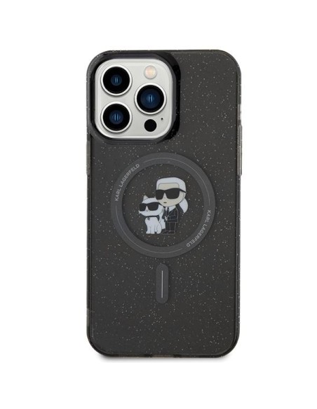 Karl Lagerfeld Karl&Choupette Glitter MagSafe dėklas iPhone 15 Pro Max - juodas