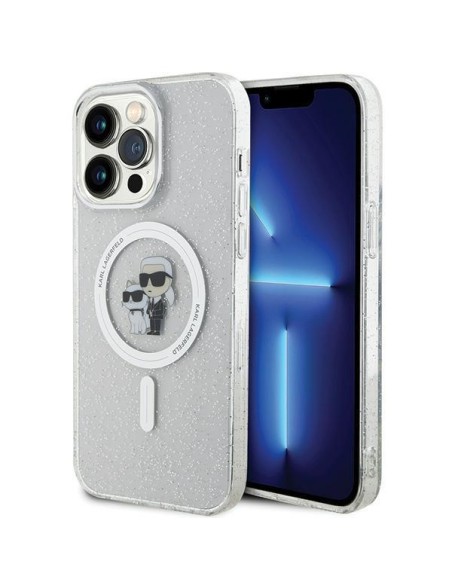 Karl Lagerfeld Karl&Choupette Glitter MagSafe dėklas iPhone 15 Pro Max - skaidrus Karl Lagerfeld Karl&Choupette Glitter MagSafe dėklas iPhone 15 Pro Max - skaidrus