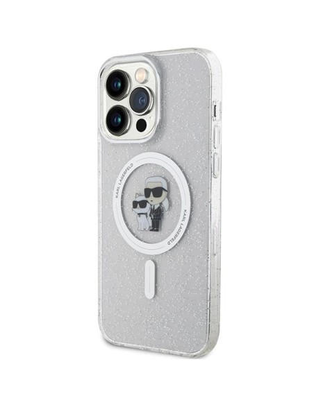 Karl Lagerfeld Karl&Choupette Glitter MagSafe dėklas iPhone 15 Pro Max - skaidrus Karl Lagerfeld Karl&Choupette Glitter MagSafe dėklas iPhone 15 Pro Max - skaidrus