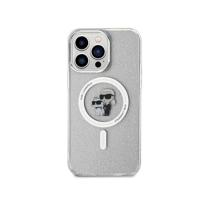 Karl Lagerfeld Karl&Choupette Glitter MagSafe dėklas iPhone 15 Pro Max - skaidrus