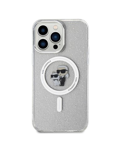 Karl Lagerfeld Karl&Choupette Glitter MagSafe dėklas iPhone 15 Pro Max - skaidrus Karl Lagerfeld Karl&Choupette Glitter MagSafe dėklas iPhone 15 Pro Max - skaidrus