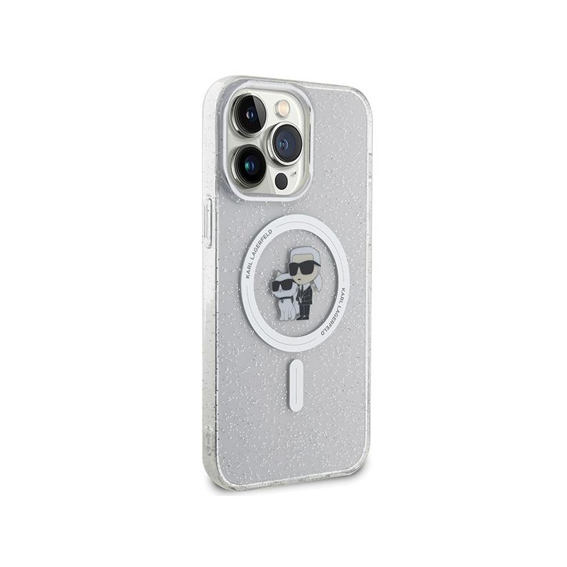 Karl Lagerfeld Karl&Choupette Glitter MagSafe dėklas iPhone 15 Pro Max - skaidrus