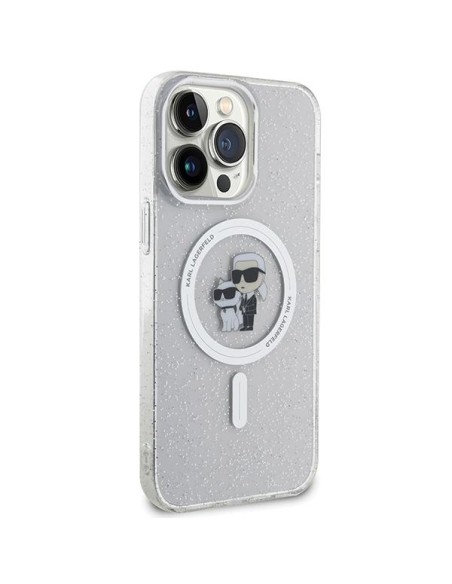 Karl Lagerfeld Karl&Choupette Glitter MagSafe dėklas iPhone 15 Pro Max - skaidrus Karl Lagerfeld Karl&Choupette Glitter MagSafe dėklas iPhone 15 Pro Max - skaidrus