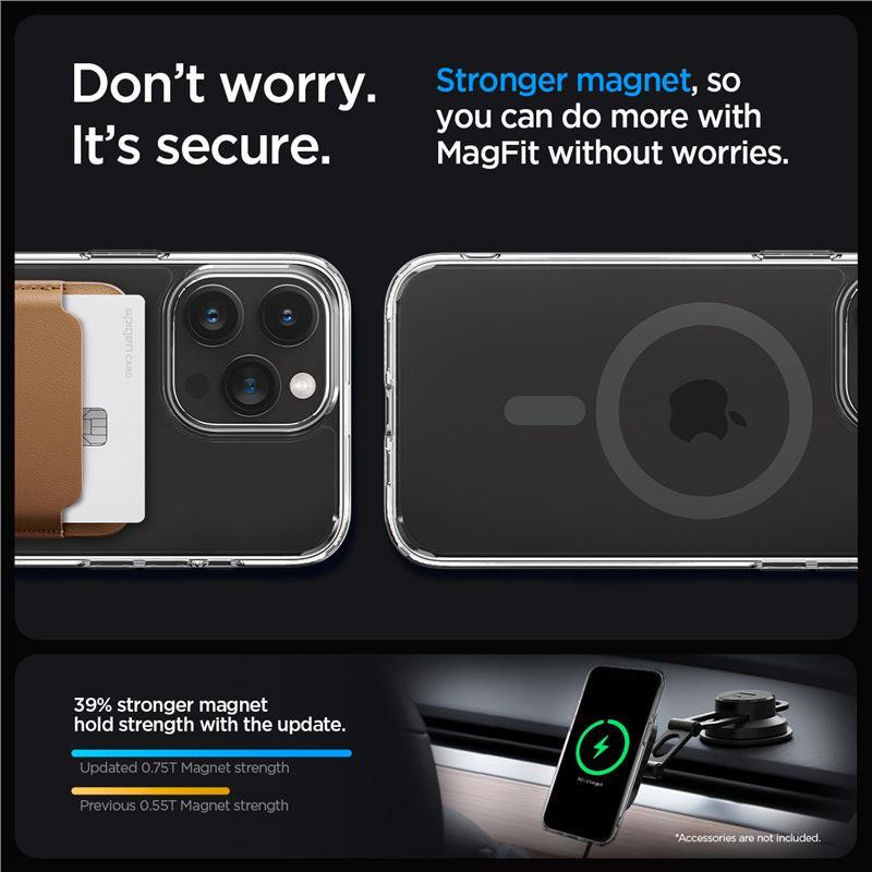 Spigen Ultra Hybrid Mag Dėklas su MagSafe, skirtas iPhone 15 Pro – skaidri pilka