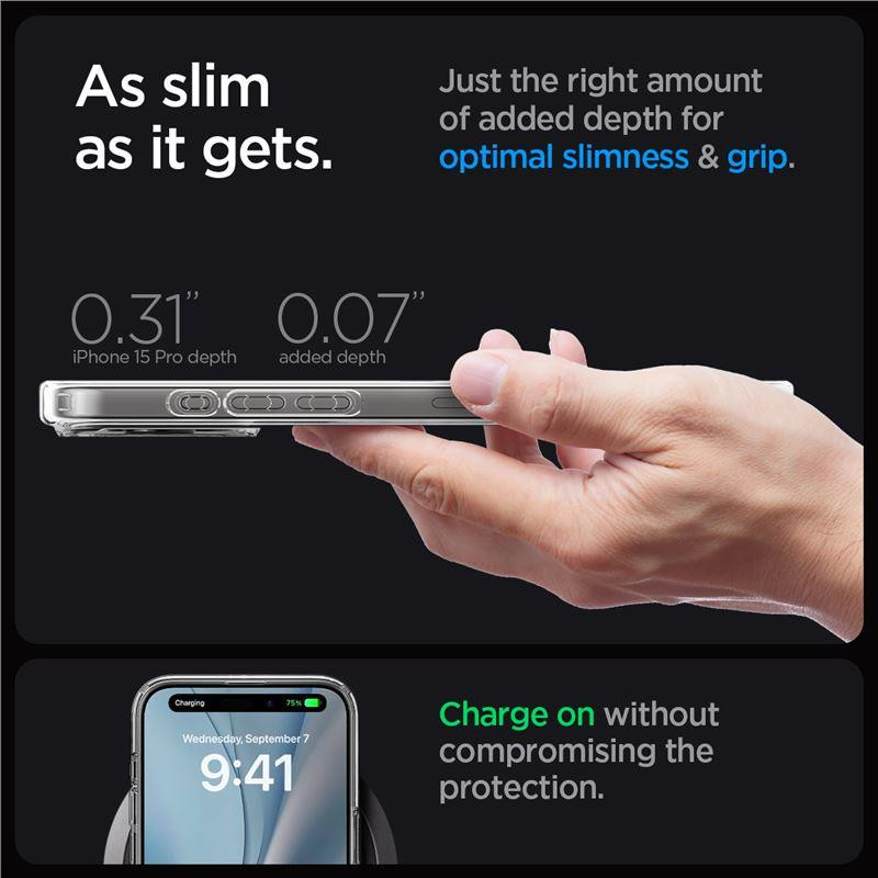 Spigen Ultra Hybrid Mag Dėklas su MagSafe, skirtas iPhone 15 Pro – skaidri pilka