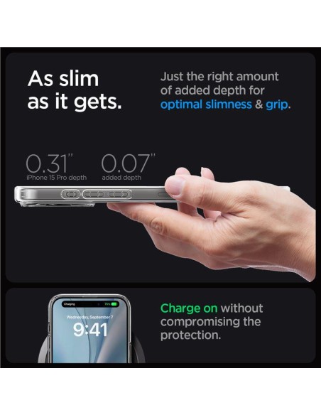 Spigen Ultra Hybrid Mag Dėklas su MagSafe, skirtas iPhone 15 Pro – skaidri pilka Spigen Ultra Hybrid Mag Dėklas su MagSafe, skirtas iPhone 15 Pro – skaidri pilka