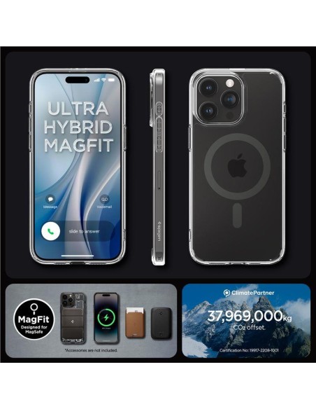 Spigen Ultra Hybrid Mag Dėklas su MagSafe, skirtas iPhone 15 Pro – skaidri pilka Spigen Ultra Hybrid Mag Dėklas su MagSafe, skirtas iPhone 15 Pro – skaidri pilka