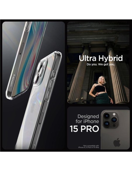 Spigen Ultra Hybrid dėklas iPhone 15 Pro - skaidrus