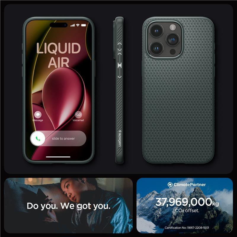 Spigen Liquid Air dėklas iPhone 15 Pro - tamsiai žalias