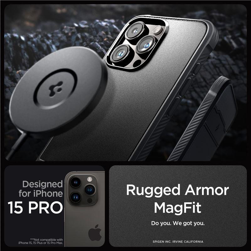 Spigen Rugged Armor Mag dėklas su MagSafe iPhone 15 Pro - matinė juoda