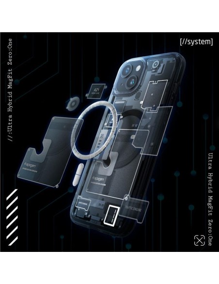 „Spigen Ultra Hybrid Mag“ dėklas su „MagSafe“, skirtas „iPhone 15 Plus“ – tamsiai pilkas (nulis vieno rašto)
