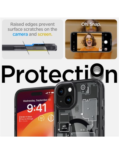 „Spigen Ultra Hybrid Mag“ dėklas su „MagSafe“, skirtas „iPhone 15 Plus“ – tamsiai pilkas (nulis vieno rašto)