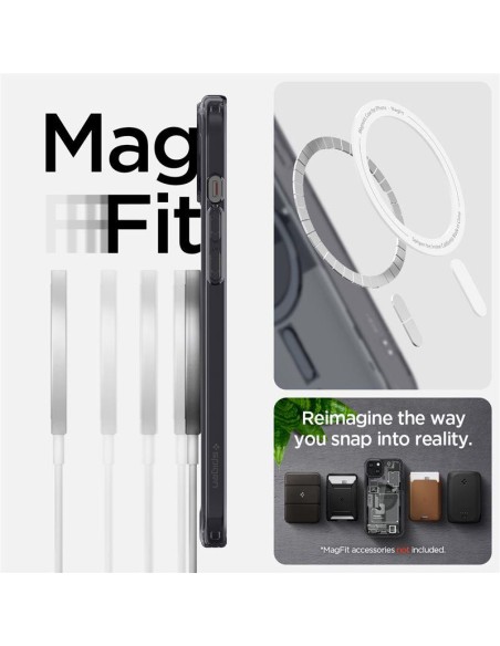„Spigen Ultra Hybrid Mag“ dėklas su „MagSafe“, skirtas „iPhone 15 Plus“ – tamsiai pilkas (nulis vieno rašto)