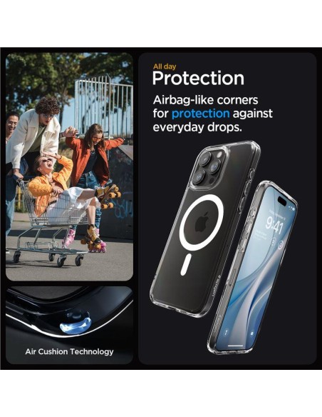 Spigen Ultra Hybrid Mag dėklas su MagSafe, skirtas iPhone 15 Pro Max - baltas