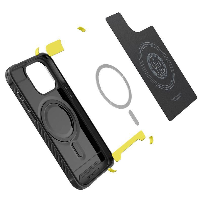 Spigen Rugged Armor Mag dėklas su MagSafe, skirtas iPhone 15 Pro Max - matinė juoda