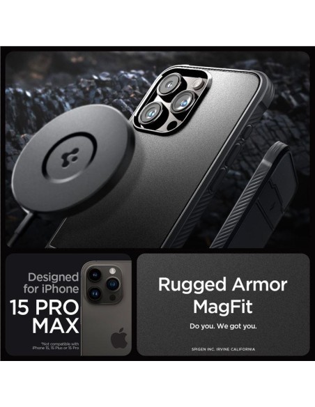 Spigen Rugged Armor Mag dėklas su MagSafe, skirtas iPhone 15 Pro Max - matinė juoda Spigen Rugged Armor Mag dėklas su MagSafe, skirtas iPhone 15 Pro Max - matinė juoda