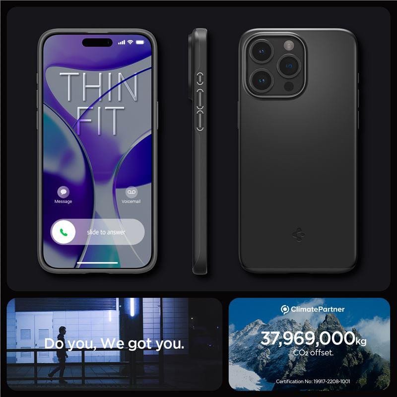 Spigen Thin Fit dėklas iPhone 15 Pro Max - juodas