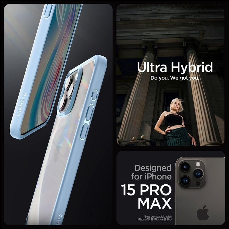 Spigen Crystal Hybrid dėklas iPhone 15 Pro Max - skaidrus ir mėlynas