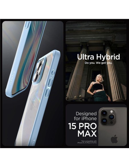 Spigen Crystal Hybrid dėklas iPhone 15 Pro Max - skaidrus ir mėlynas Spigen Crystal Hybrid dėklas iPhone 15 Pro Max - skaidrus ir mėlynas