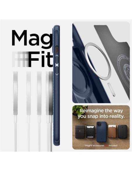 Spigen Mag Armor dėklas su MagSafe, skirtas iPhone 15 Plus - mėlynas