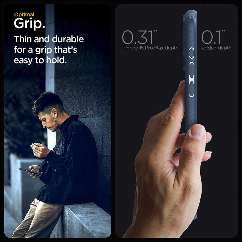 Spigen Mag Armor dėklas su MagSafe, skirtas iPhone 15 Pro Max - mėlynas