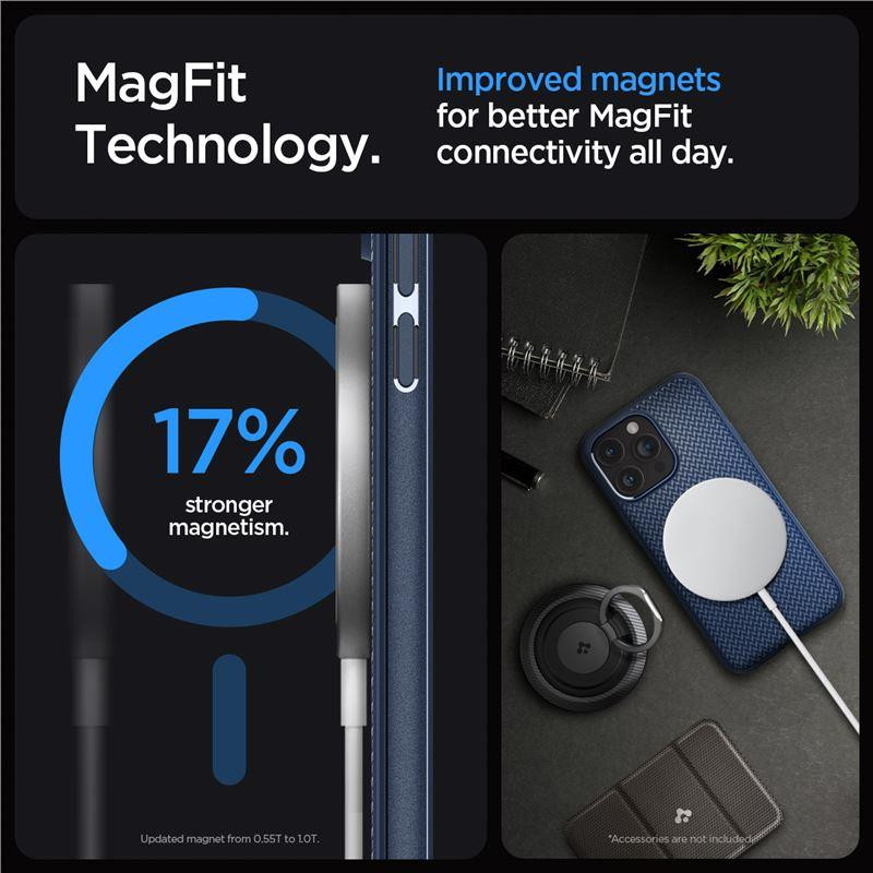 Spigen Mag Armor dėklas su MagSafe, skirtas iPhone 15 Pro Max - mėlynas