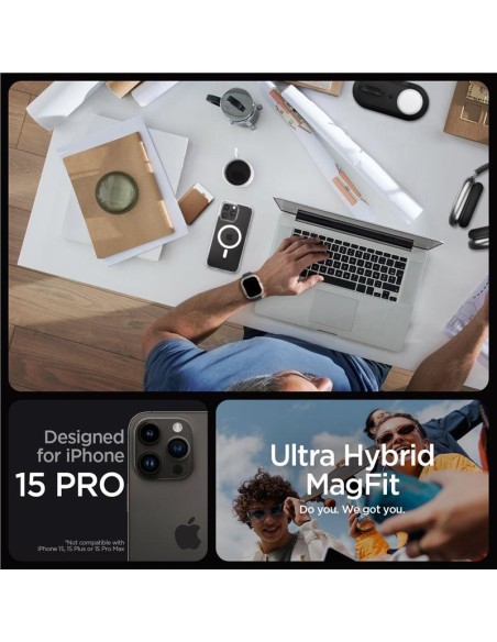 Spigen Crystal Hybrid MagSafe dėklas iPhone 15 Pro - skaidrus ir baltas Spigen Crystal Hybrid MagSafe dėklas iPhone 15 Pro - skaidrus ir baltas