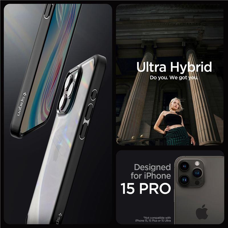 Spigen Crystal Hybrid dėklas iPhone 15 Pro - juodas