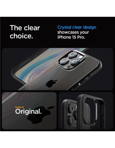 Spigen Crystal Hybrid dėklas iPhone 15 Pro - juodas
