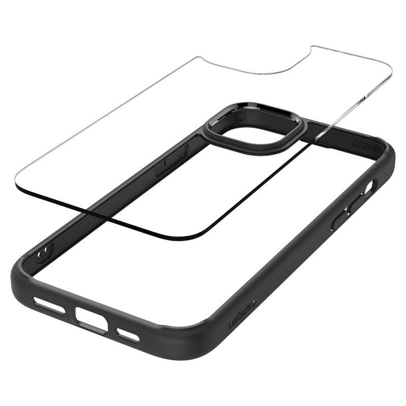 Spigen Crystal Hybrid dėklas iPhone 15 - skaidrus ir juodas